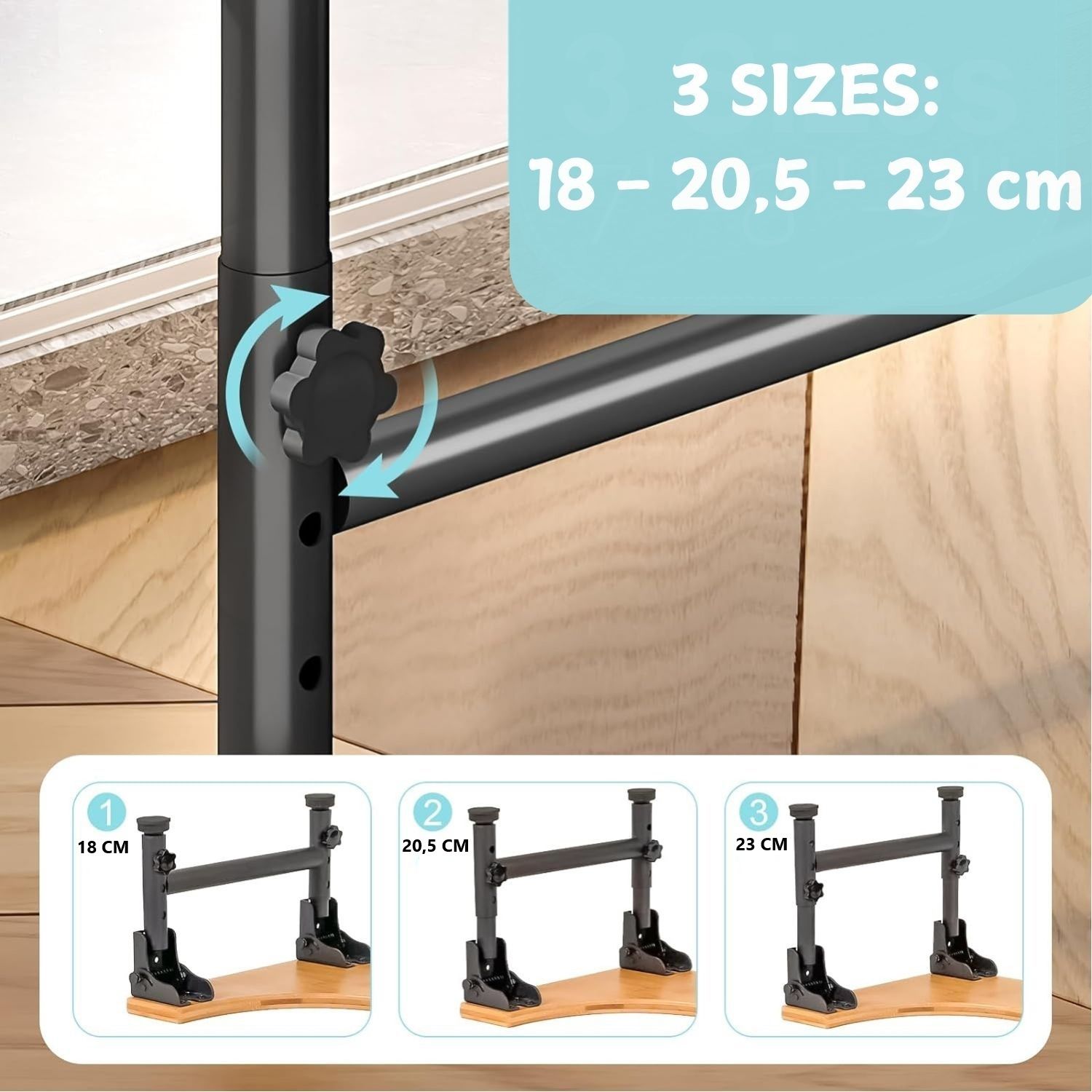 Bamboo Toilet Stool Foldable and Adjustable Height with Non-Slip Layer for Bathroom V178-36088