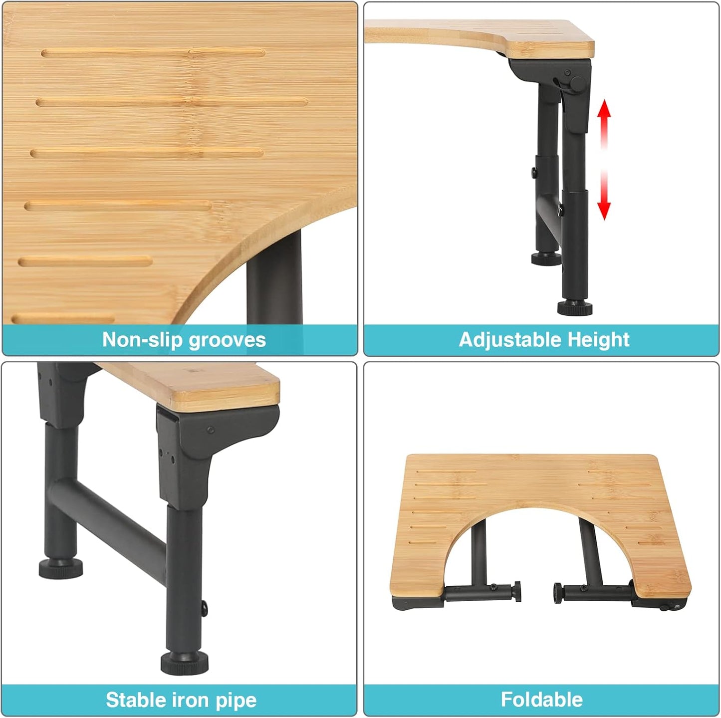 Bamboo Toilet Stool Foldable and Adjustable Height with Non-Slip Layer for Bathroom V178-36088