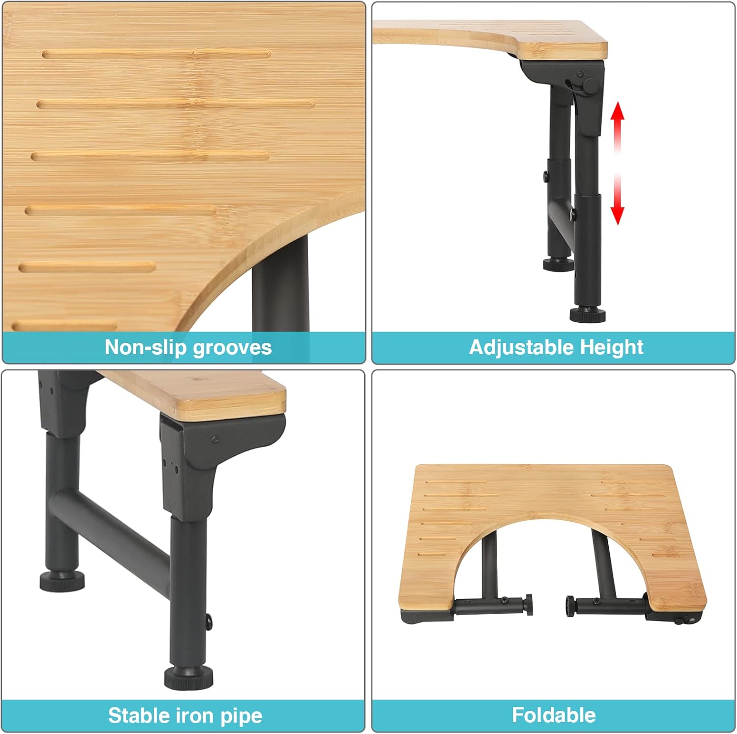 Bamboo Toilet Stool Foldable and Adjustable Height with Non-Slip Layer for Bathroom V178-36088