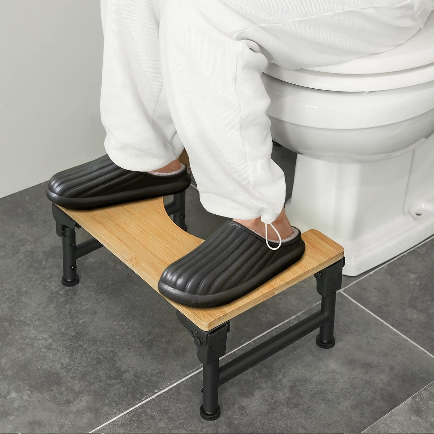 Bamboo Toilet Stool Foldable and Adjustable Height with Non-Slip Layer for Bathroom V178-36088