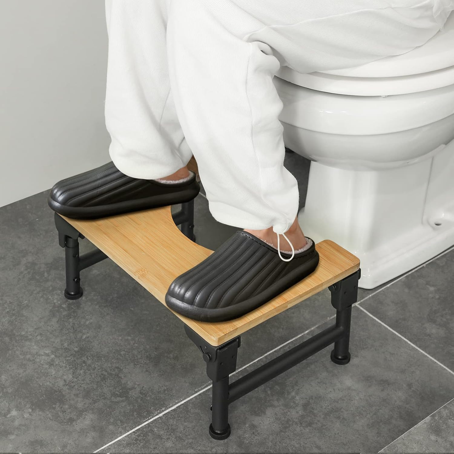 Bamboo Toilet Stool Foldable and Adjustable Height with Non-Slip Layer for Bathroom V178-36088