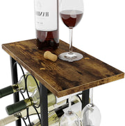 Wine Rack Countertop Wooden & Metal Holder for 6 Bottles & 2 Glasses V178-36089