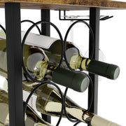 Wine Rack Countertop Wooden & Metal Holder for 6 Bottles & 2 Glasses V178-36089