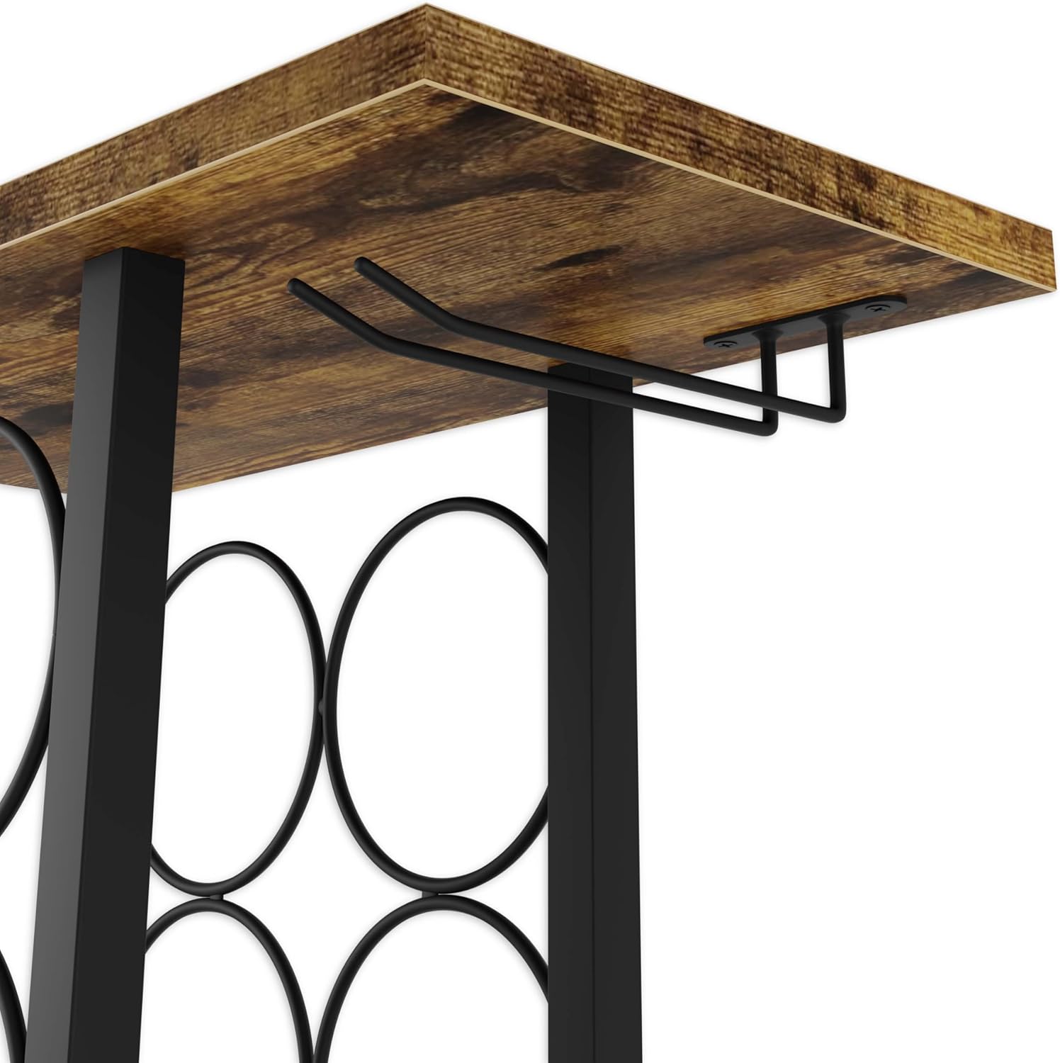 Wine Rack Countertop Wooden & Metal Holder for 6 Bottles & 2 Glasses V178-36089
