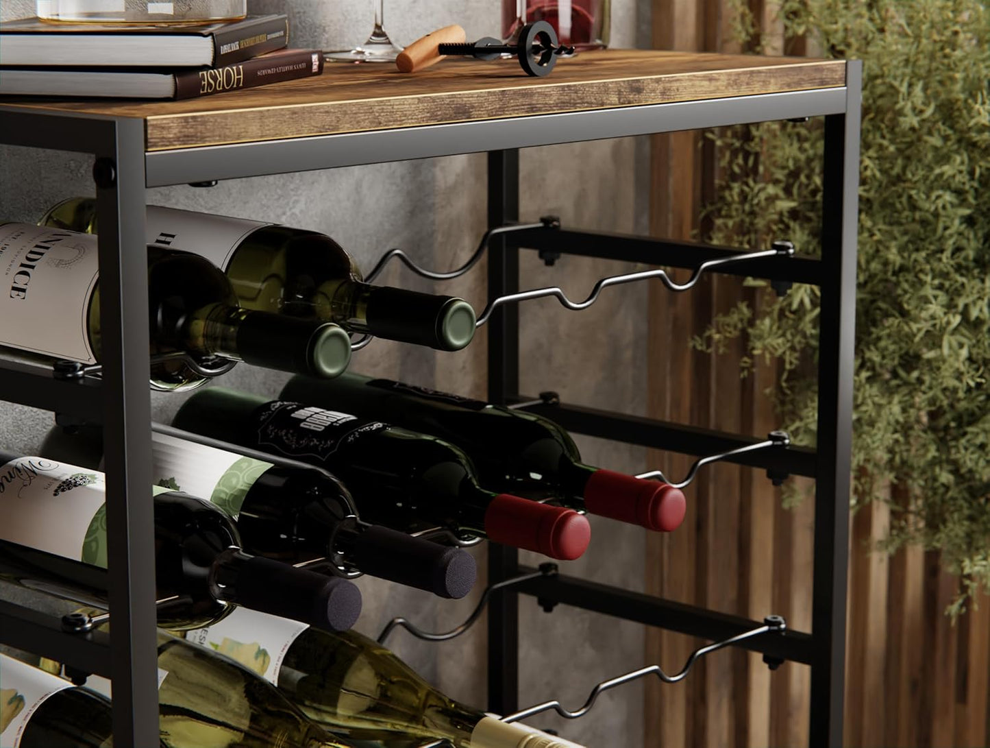 6-Tier Freestanding Wine Rack for 30 Bottles with Wood Countertop and Sturdy Metal Frame V178-36091