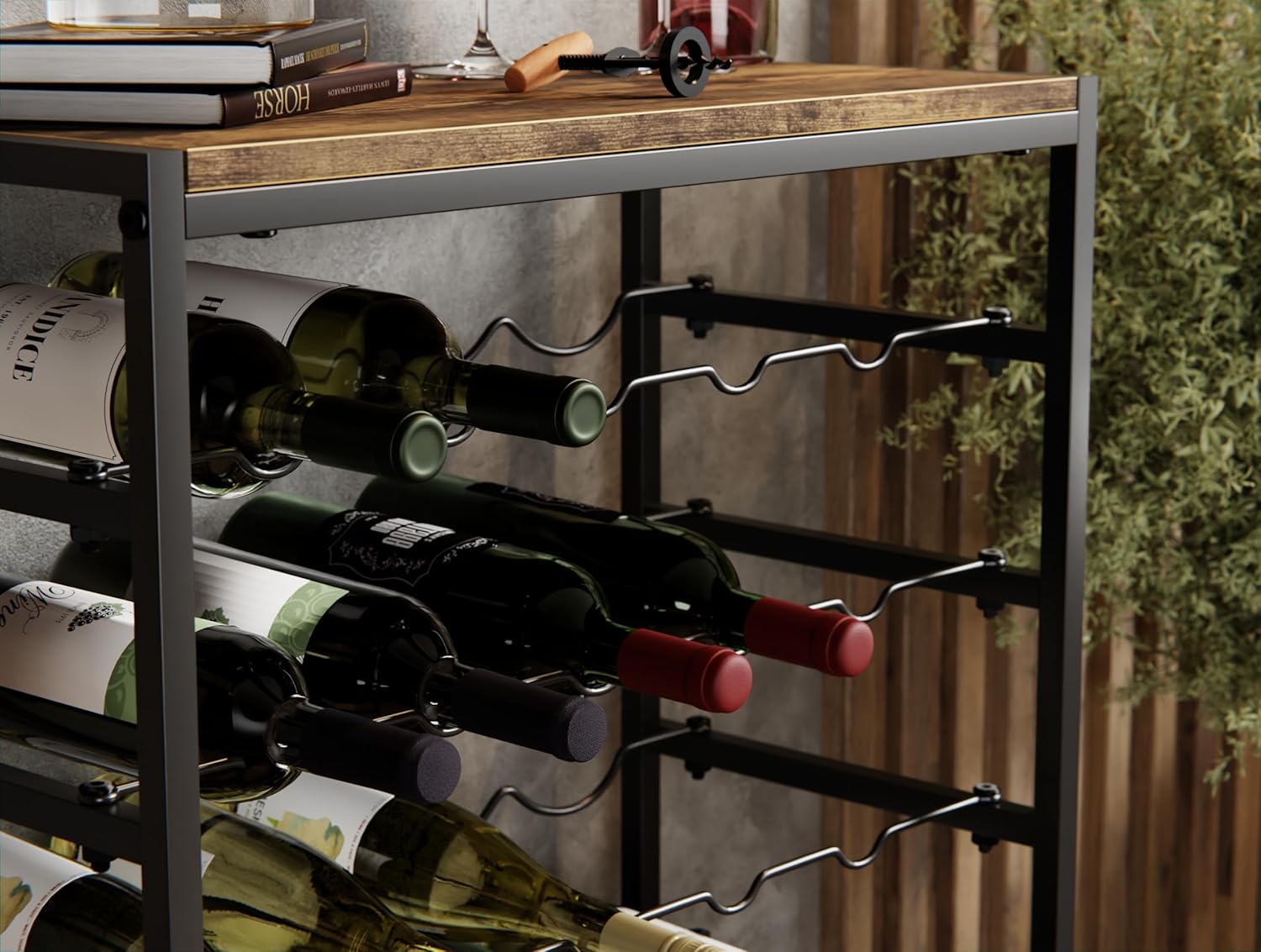 6-Tier Freestanding Wine Rack for 30 Bottles with Wood Countertop and Sturdy Metal Frame V178-36091