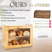 Double Layer Bamboo Bread Box for Kitchen Counter with Large Capacity and Transparent Window V178-36092