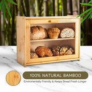Double Layer Bamboo Bread Box for Kitchen Counter with Large Capacity and Transparent Window V178-36092