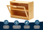 Double Layer Bamboo Bread Box for Kitchen Counter with Large Capacity and Transparent Window V178-36092