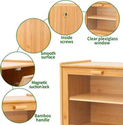 Double Layer Bamboo Bread Box for Kitchen Counter with Large Capacity and Transparent Window V178-36092
