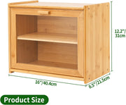 Double Layer Bamboo Bread Box for Kitchen Counter with Large Capacity and Transparent Window V178-36092