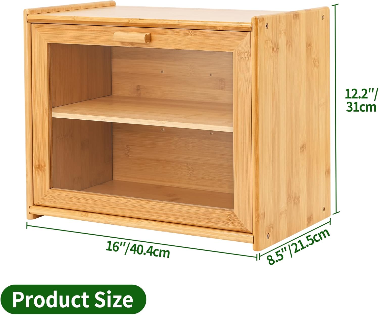 Double Layer Bamboo Bread Box for Kitchen Counter with Large Capacity and Transparent Window V178-36092