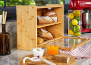 Double Layer Bamboo Bread Box for Kitchen Counter with Large Capacity and Transparent Window V178-36092