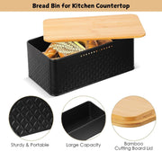Bread Bin with Bamboo Lid used as Chopping Board for Kitchen Countertop V178-36093
