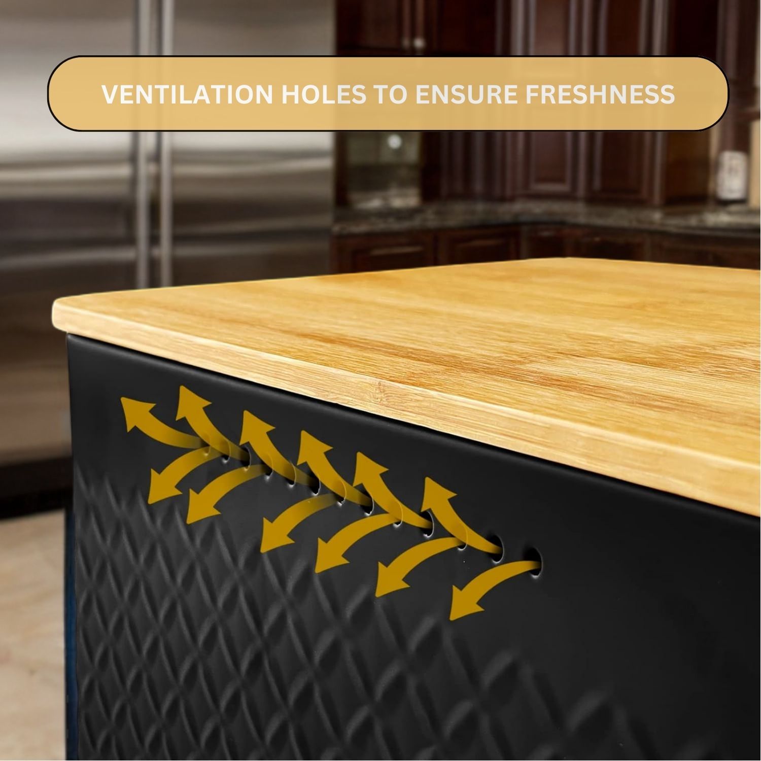 Bread Bin with Bamboo Lid used as Chopping Board for Kitchen Countertop V178-36093