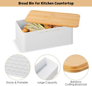 Bread Bin with Bamboo Lid used as Chopping Board for Kitchen Countertop V178-36094