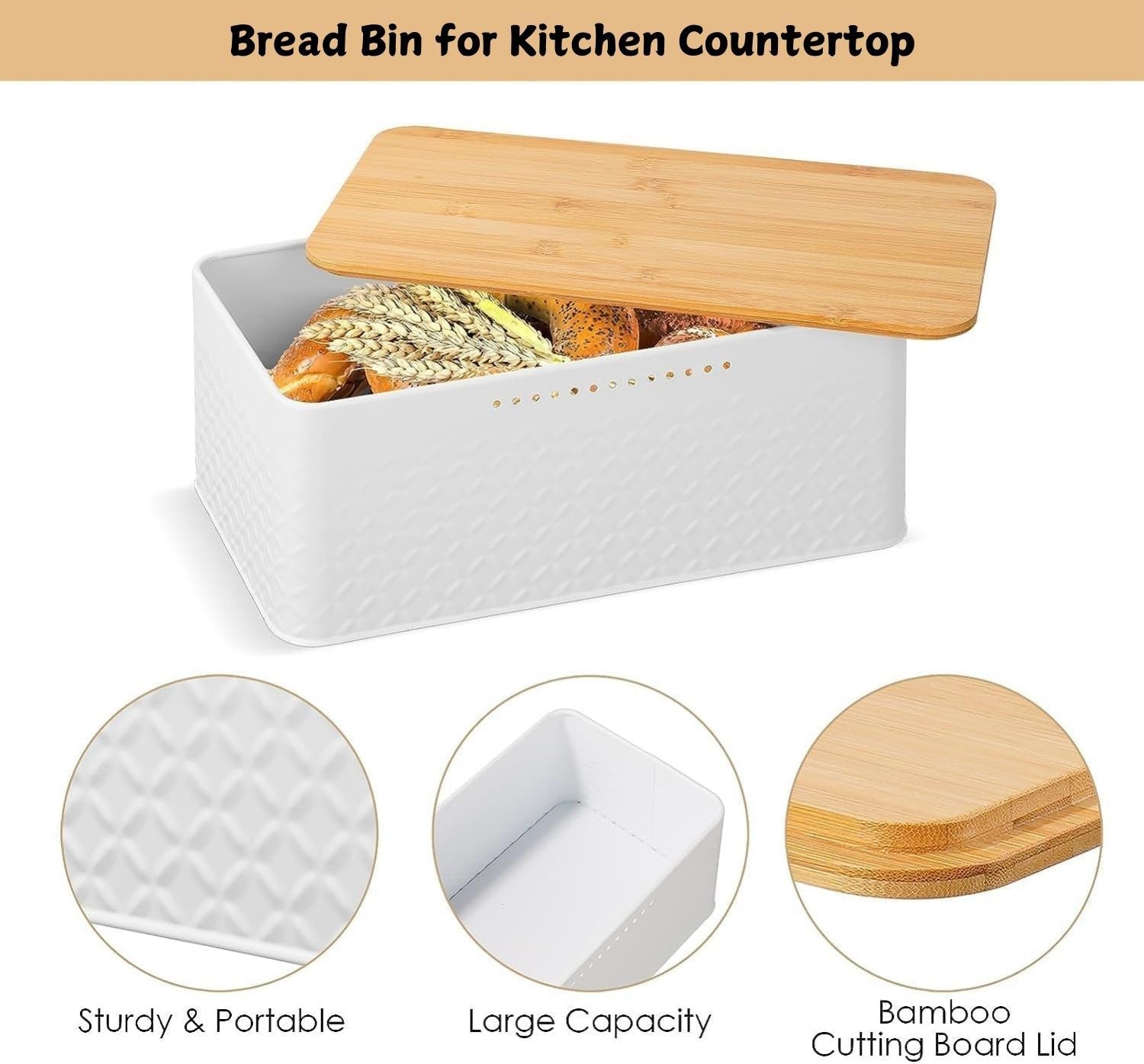 Bread Bin with Bamboo Lid used as Chopping Board for Kitchen Countertop V178-36094
