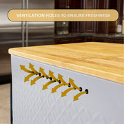 Bread Bin with Bamboo Lid used as Chopping Board for Kitchen Countertop V178-36094