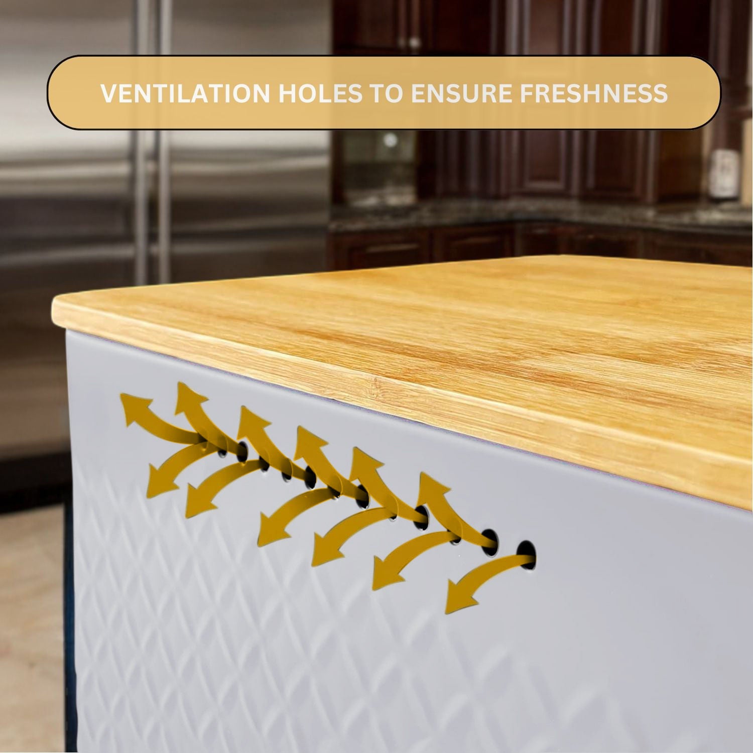 Bread Bin with Bamboo Lid used as Chopping Board for Kitchen Countertop V178-36094