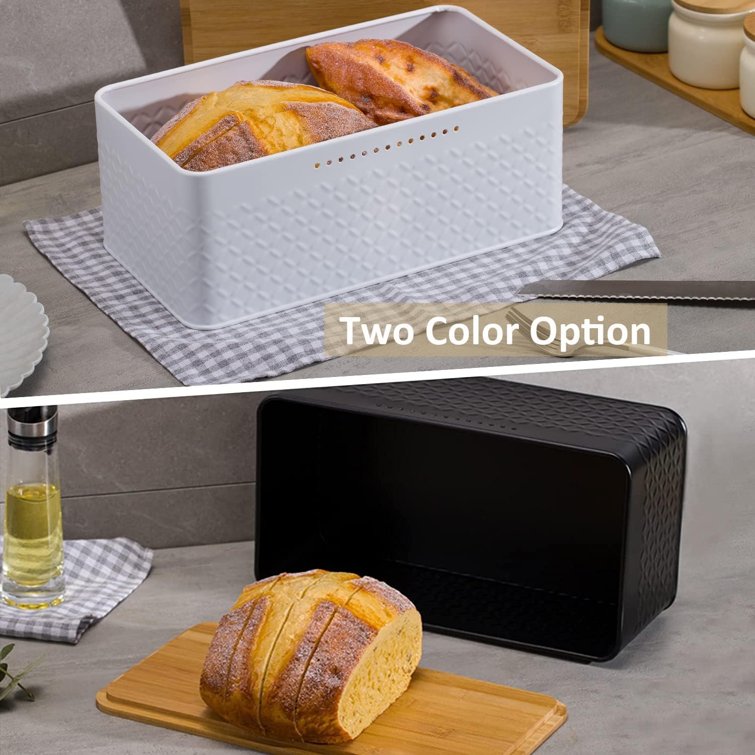 Bread Bin with Bamboo Lid used as Chopping Board for Kitchen Countertop V178-36094