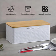 Bread Bin with Bamboo Lid used as Chopping Board for Kitchen Countertop V178-36094
