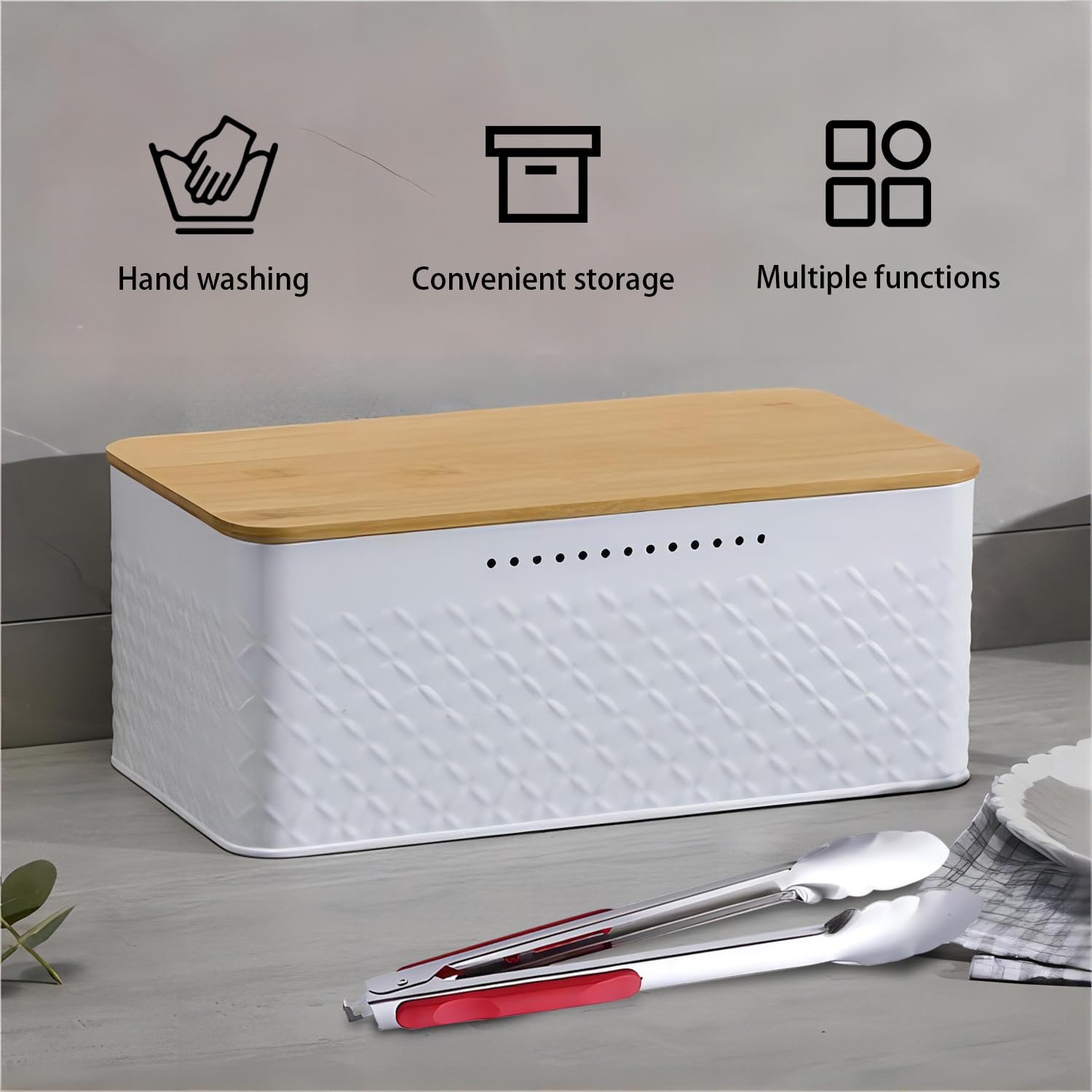 Bread Bin with Bamboo Lid used as Chopping Board for Kitchen Countertop V178-36094
