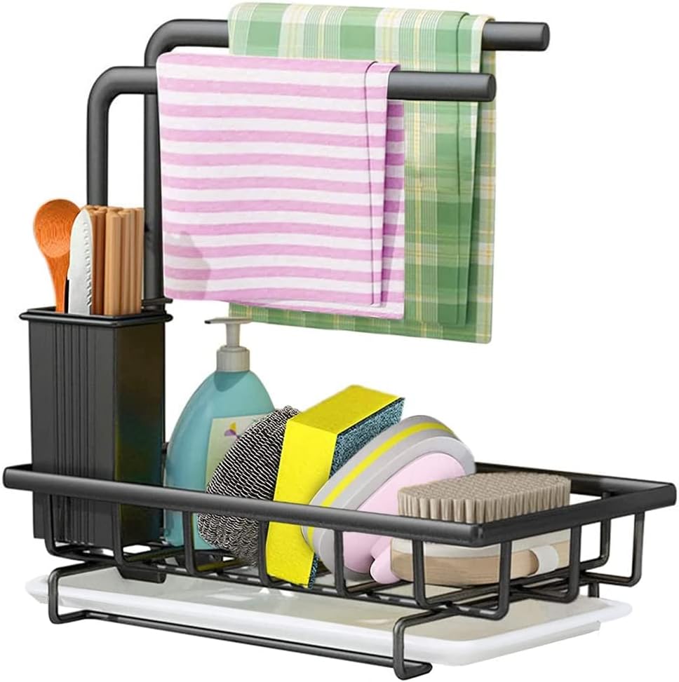 Sink Caddy Sponge Holder with Drain Tray, Brush Holder & Dishcloth Holder for Kitchen V178-36096