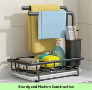 Sink Caddy Sponge Holder with Drain Tray, Brush Holder & Dishcloth Holder for Kitchen V178-36096