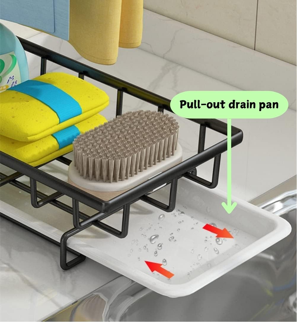 Sink Caddy Sponge Holder with Drain Tray, Brush Holder & Dishcloth Holder for Kitchen V178-36096