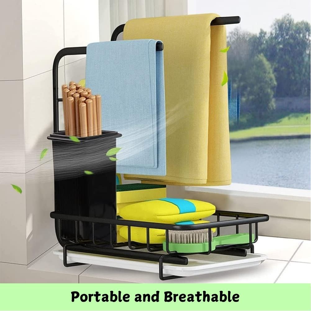 Sink Caddy Sponge Holder with Drain Tray, Brush Holder & Dishcloth Holder for Kitchen V178-36096
