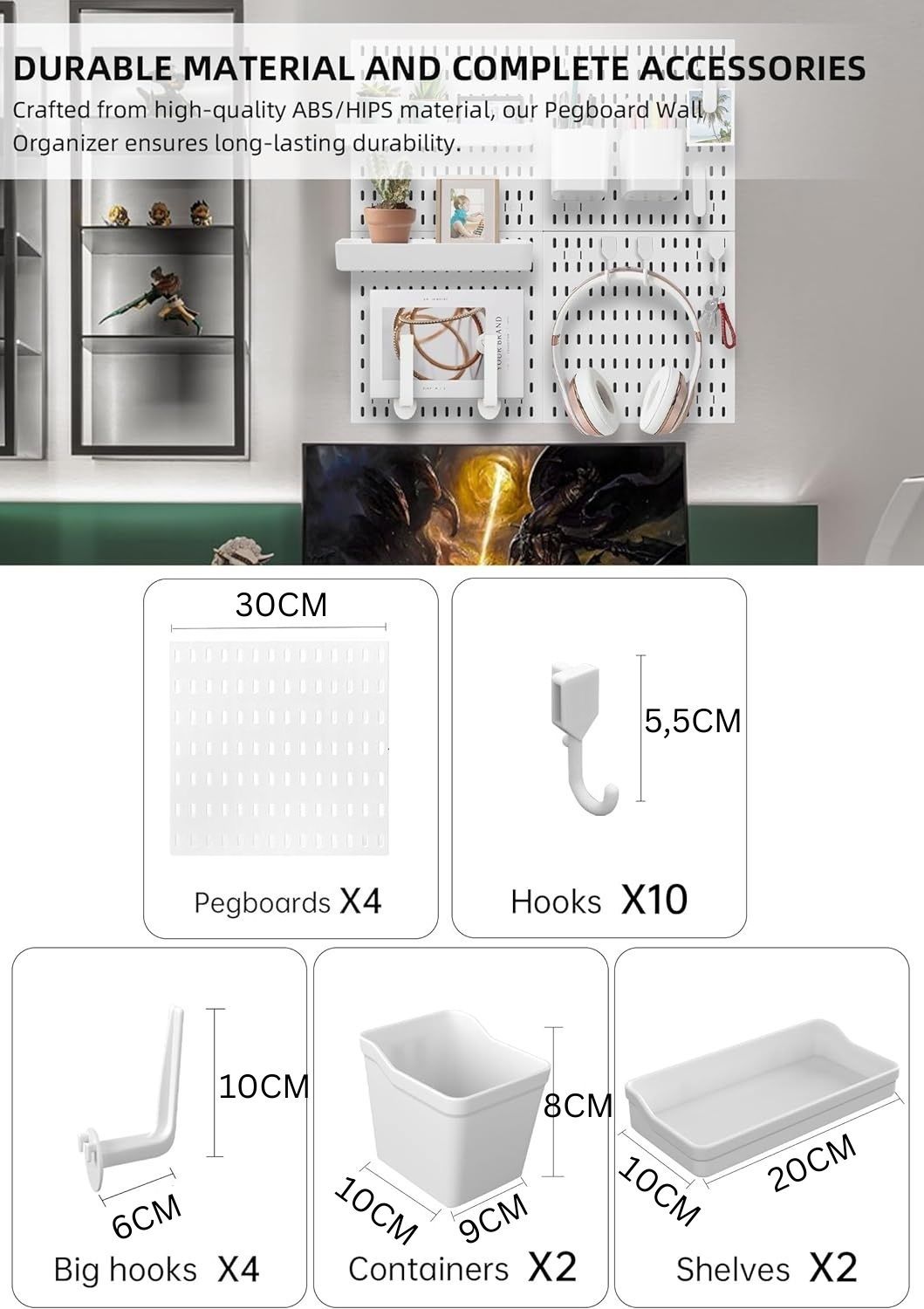 Pegboard Combination Kit with 4 Pegboards and 18 Accessories Modular Hanging for Wall Organiser V178-36101
