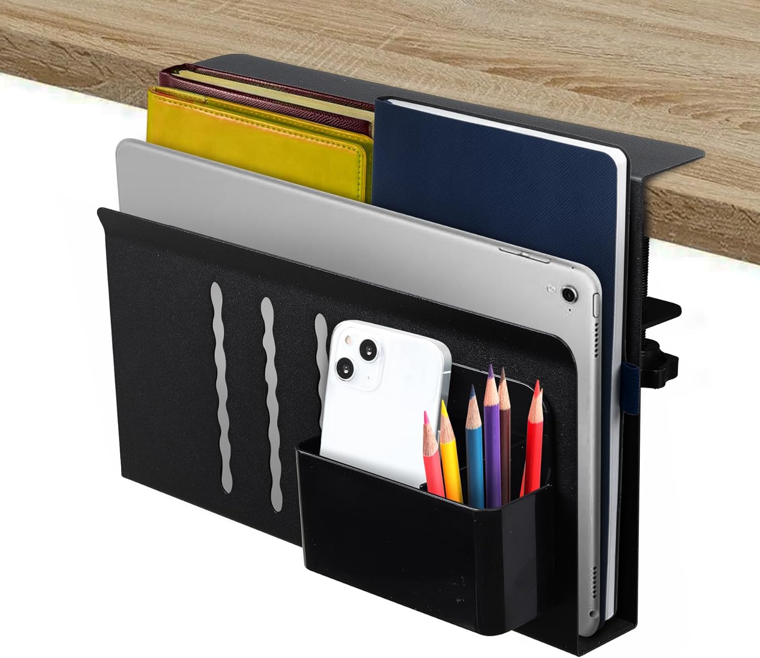 Under Desk Side Laptop Holder Storage with No Drill Cable Management Tray and Pen Storage for Office and Home V178-36107