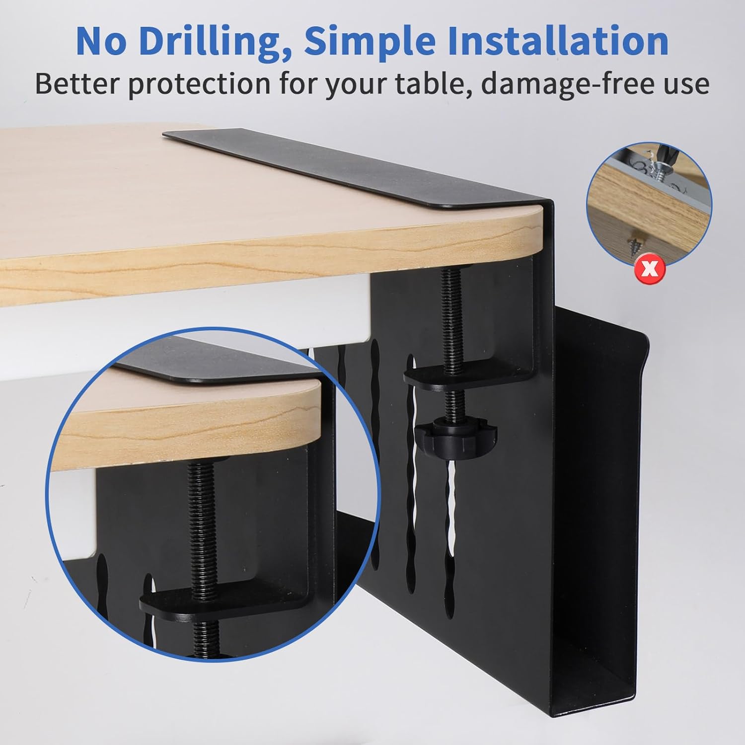 Under Desk Side Laptop Holder Storage with No Drill Cable Management Tray and Pen Storage for Office and Home V178-36107