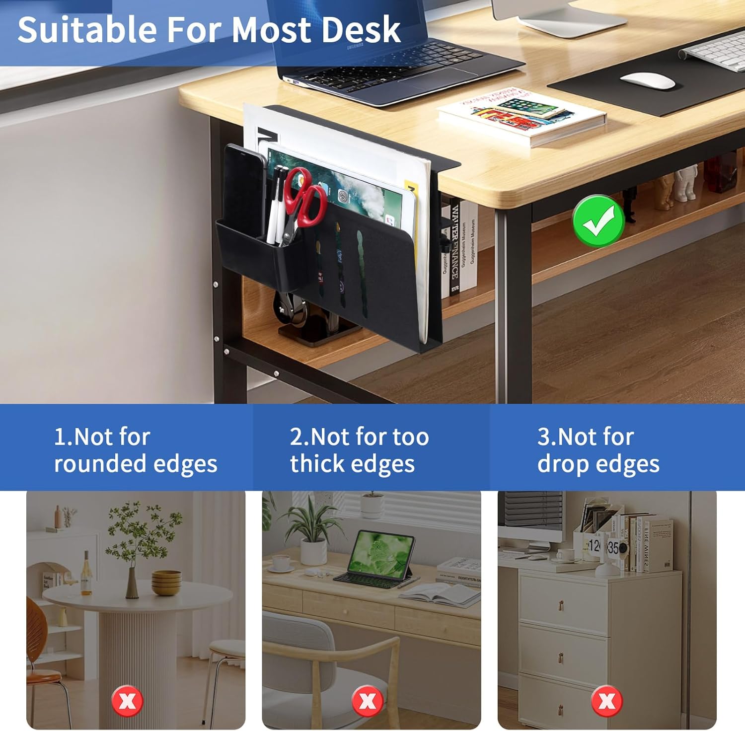 Under Desk Side Laptop Holder Storage with No Drill Cable Management Tray and Pen Storage for Office and Home V178-36107