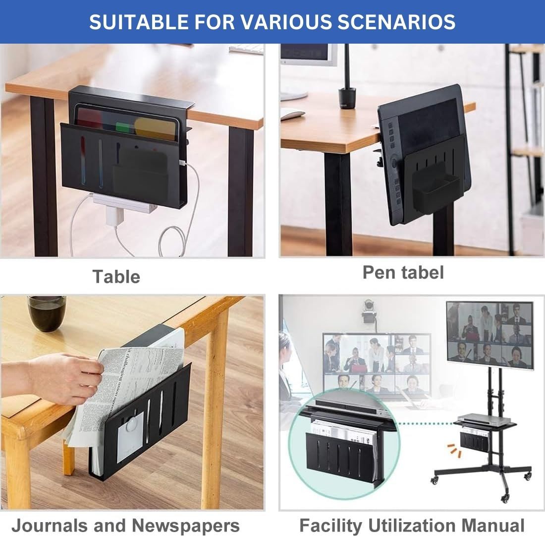 Under Desk Side Laptop Holder Storage with No Drill Cable Management Tray and Pen Storage for Office and Home V178-36107
