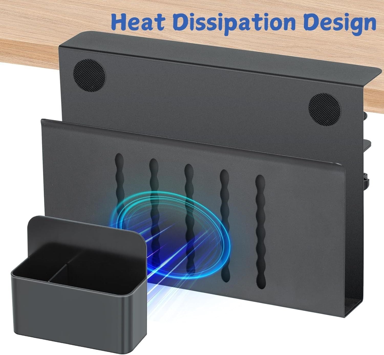 Under Desk Side Laptop Holder Storage with No Drill Cable Management Tray and Pen Storage for Office and Home V178-36107
