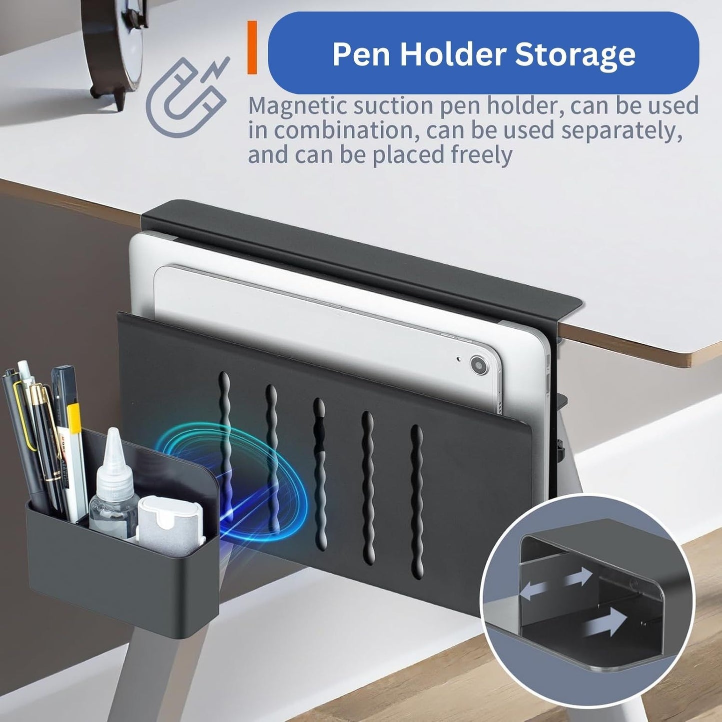 Under Desk Side Laptop Holder Storage with No Drill Cable Management Tray and Pen Storage for Office and Home V178-36107