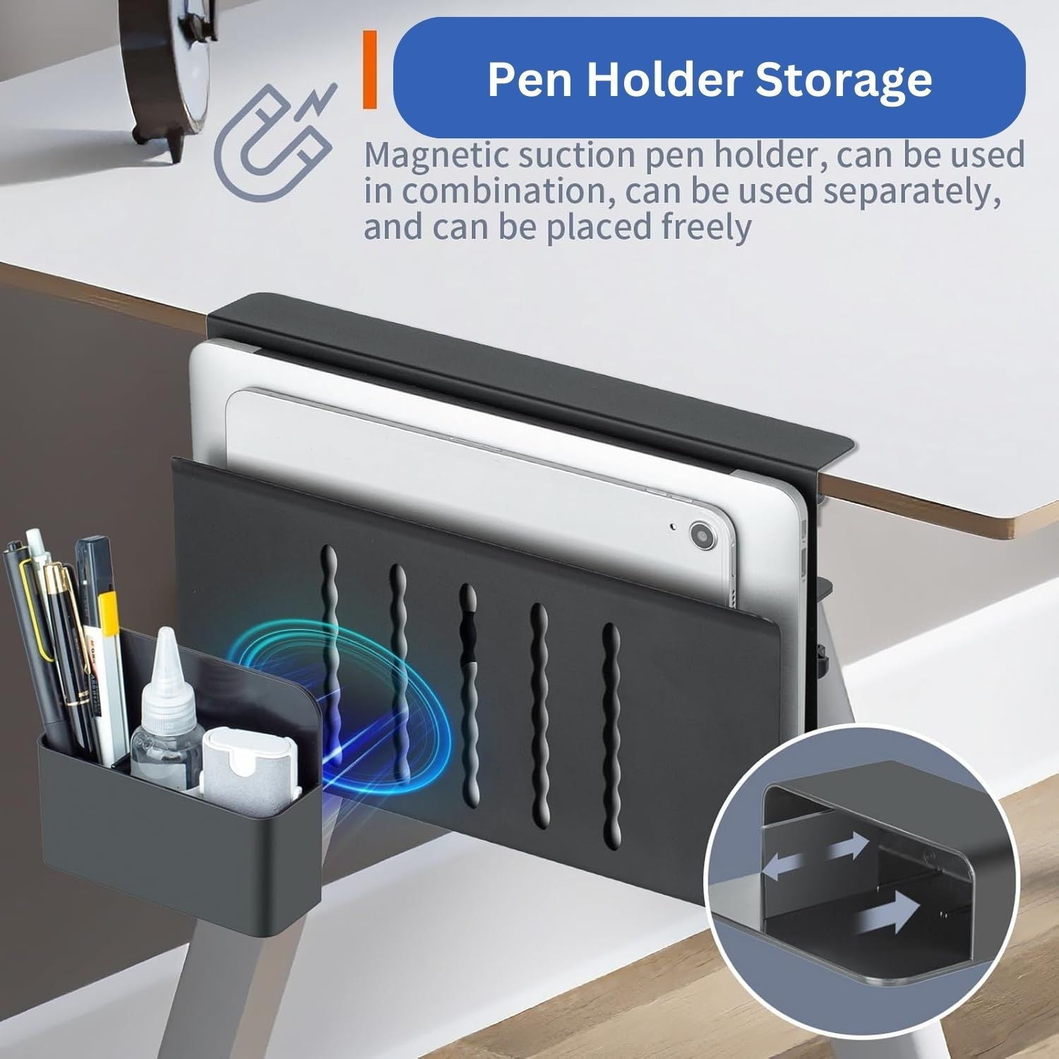 Under Desk Side Laptop Holder Storage with No Drill Cable Management Tray and Pen Storage for Office and Home V178-36107
