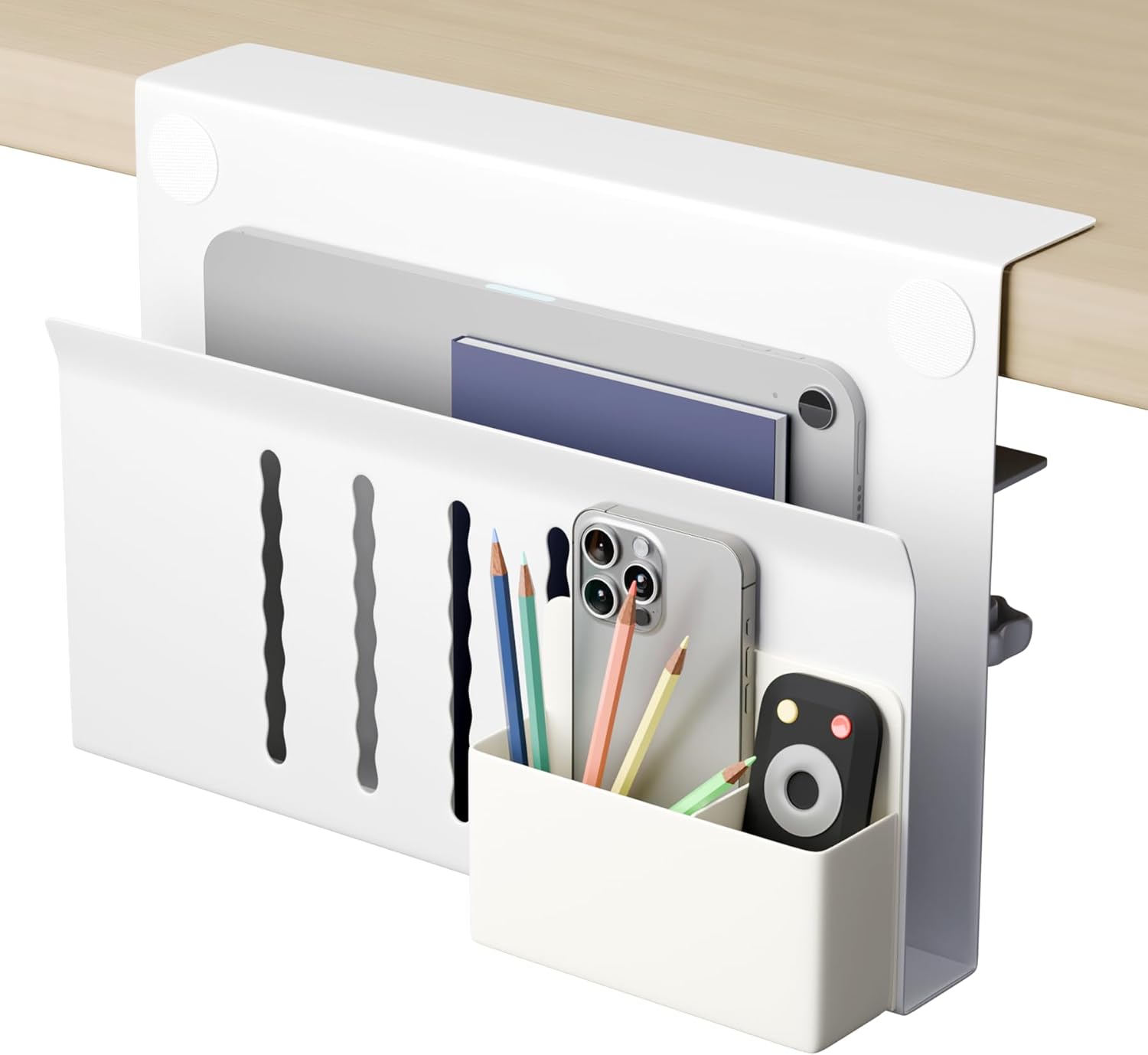 Under Desk Side Laptop Holder Storage with No Drill Cable Management Tray and Pen Storage for Office and Home V178-36108