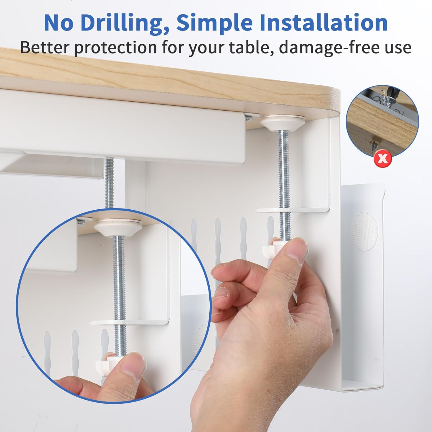 Under Desk Side Laptop Holder Storage with No Drill Cable Management Tray and Pen Storage for Office and Home V178-36108