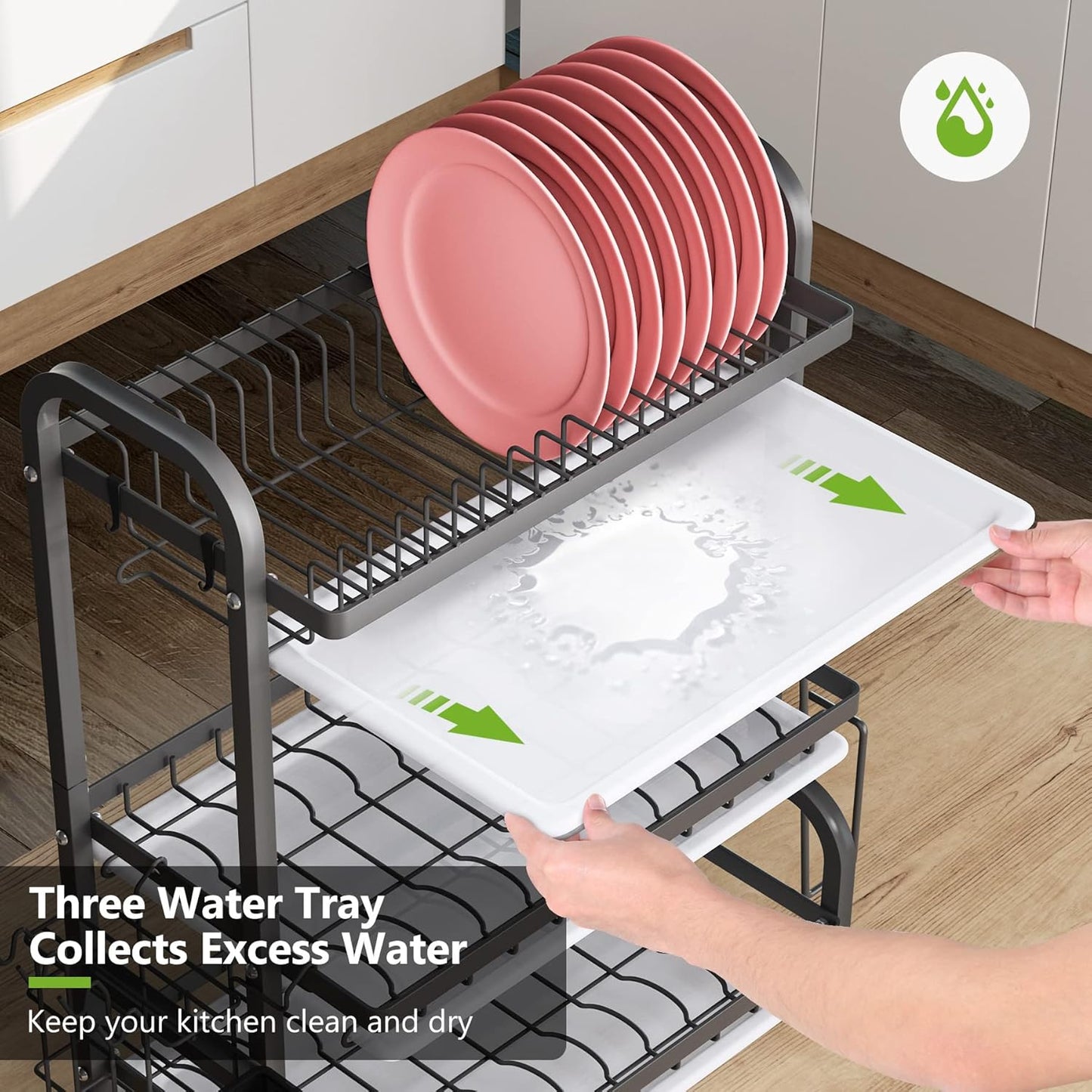 Dish Drying Rack 3 Tier Large Capacity Kitchen Storage with Utensil and Cutting Board Holder V178-36116