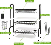 Dish Drying Rack 3 Tier Large Capacity Kitchen Storage with Utensil and Cutting Board Holder V178-36116
