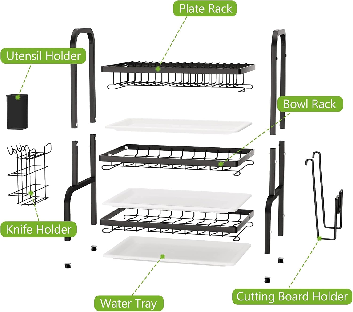 Dish Drying Rack 3 Tier Large Capacity Kitchen Storage with Utensil and Cutting Board Holder V178-36116