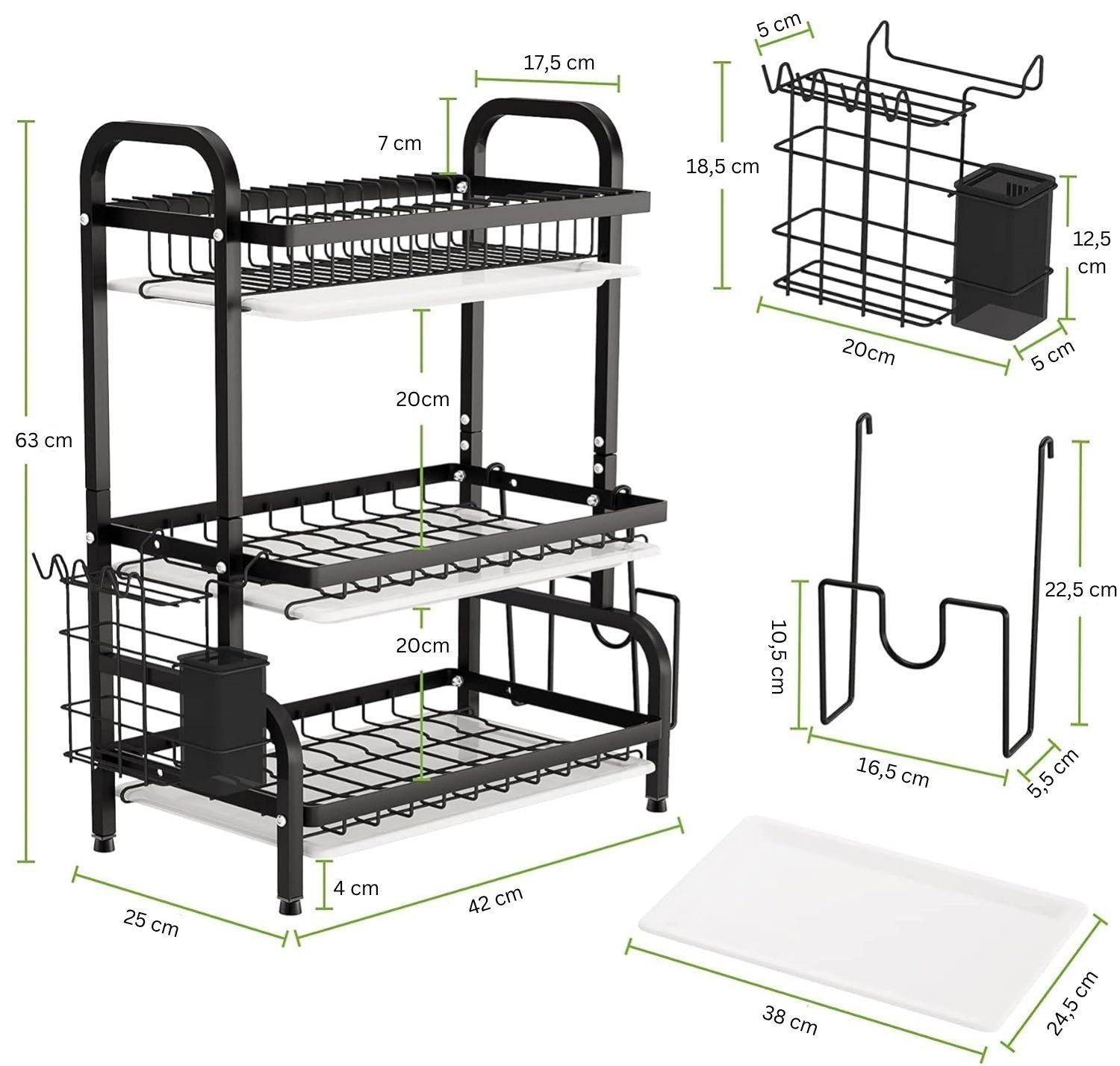 Dish Drying Rack 3 Tier Large Capacity Kitchen Storage with Utensil and Cutting Board Holder V178-36116