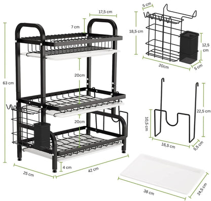 Dish Drying Rack 3 Tier Large Capacity Kitchen Storage with Utensil and Cutting Board Holder V178-36116