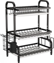 Dish Drying Rack 3 Tier Large Capacity Kitchen Storage with Utensil and Cutting Board Holder V178-36116