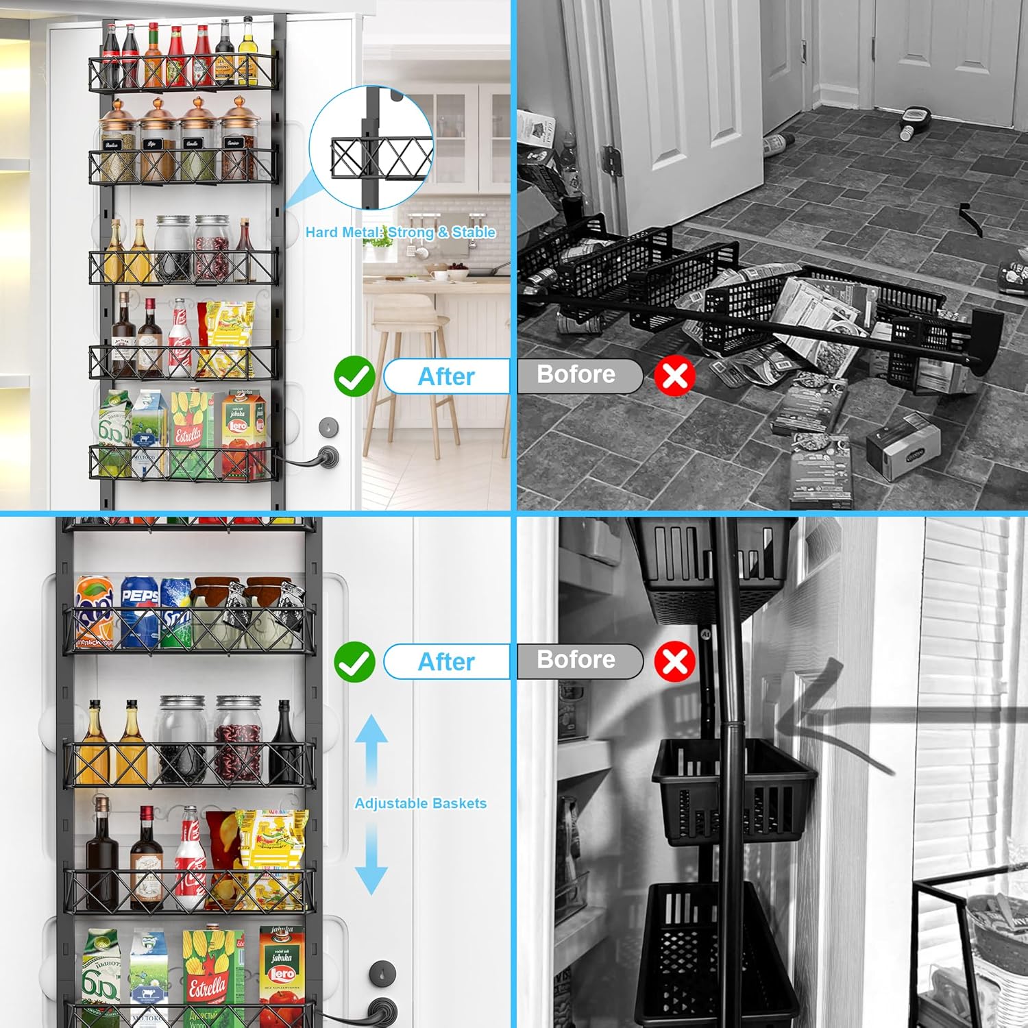 6 Tier Adjustable Baskets Over Door Pantry Organiser for Home Kitchen V178-36118