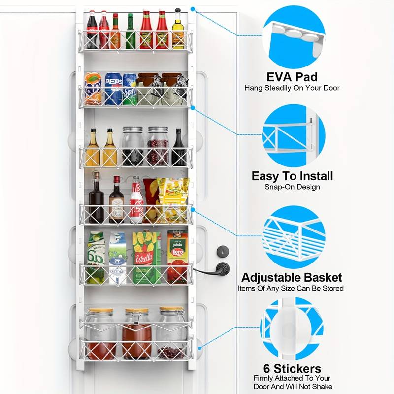 6 Tier Adjustable Baskets Over Door Pantry Organiser for Home Kitchen V178-36119