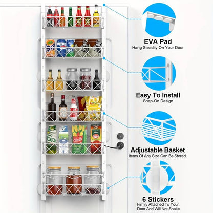 6 Tier Adjustable Baskets Over Door Pantry Organiser for Home Kitchen V178-36119