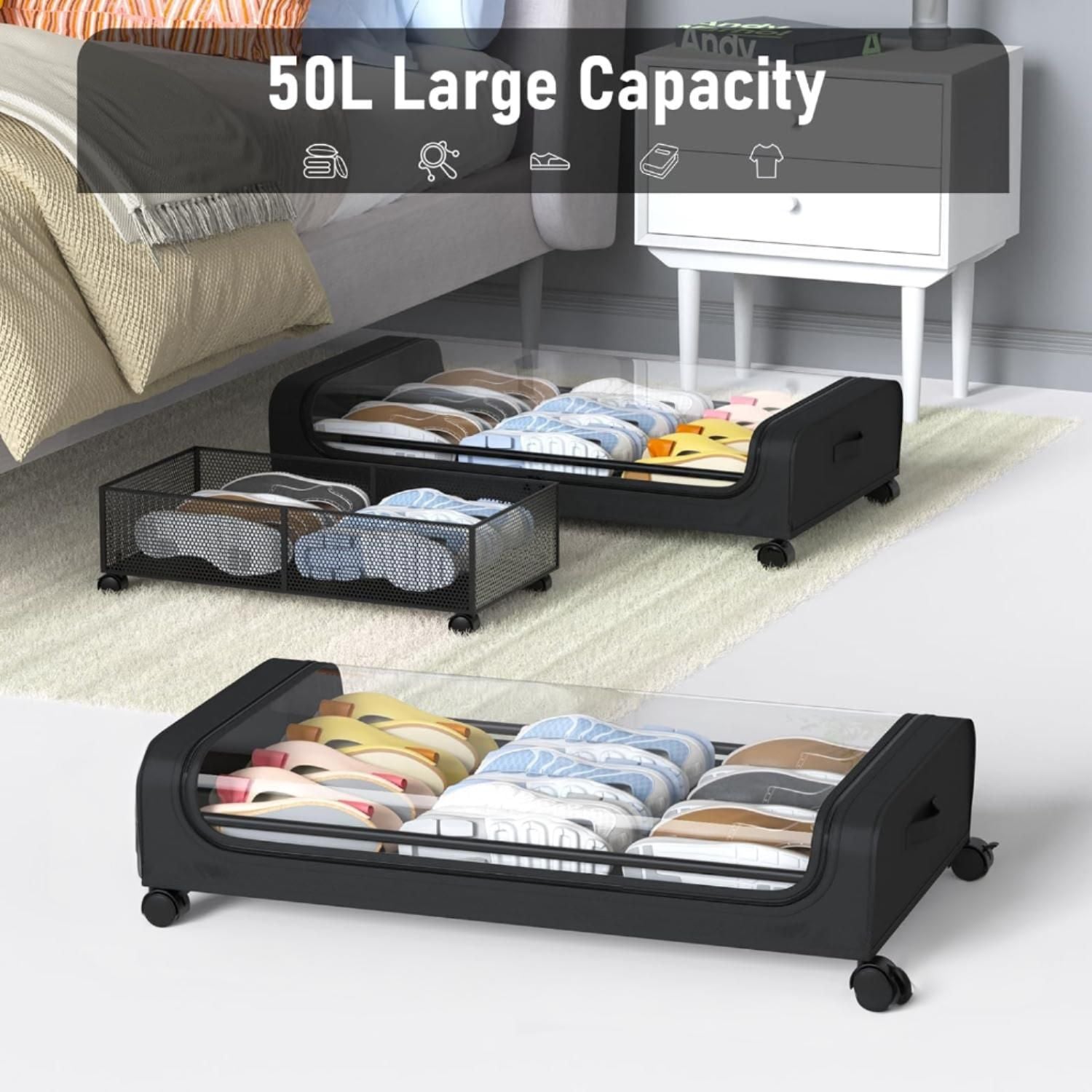 XXL Under Bed Rolling Storage Containers with 50L Large Capacity and Wheels V178-36122